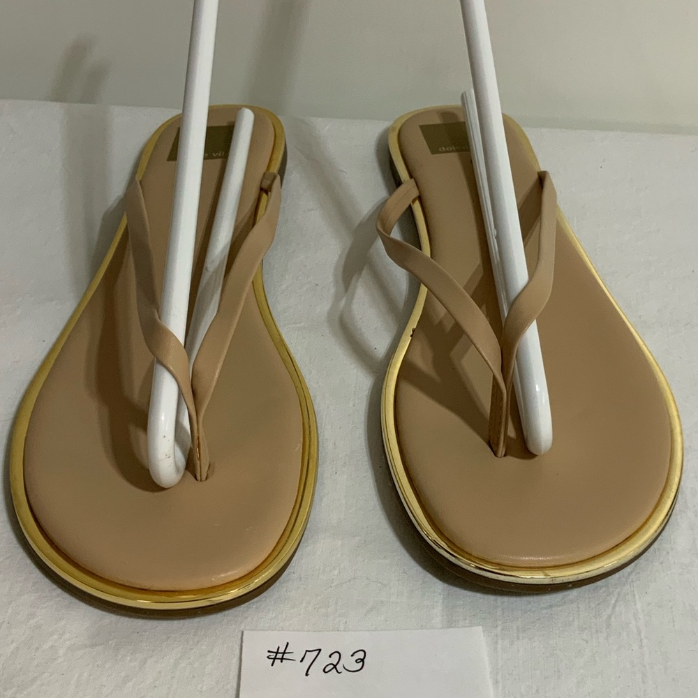 Dolce Vita - Tan leather thong sandals with gold trim around sole.  Never worn